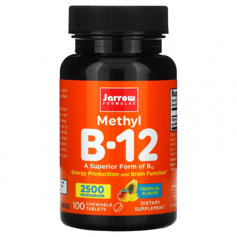 Jarrow Formulas, метил B-12, тропический вкус, 2500 мкг, 100 жевательных таблеток джэрроу формулас JRW-18016