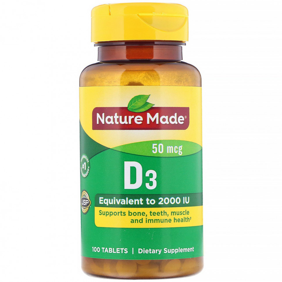 Nature Made, Витамин D3, 50 мкг, 100 таблеток Натуре Маде NDM-02673