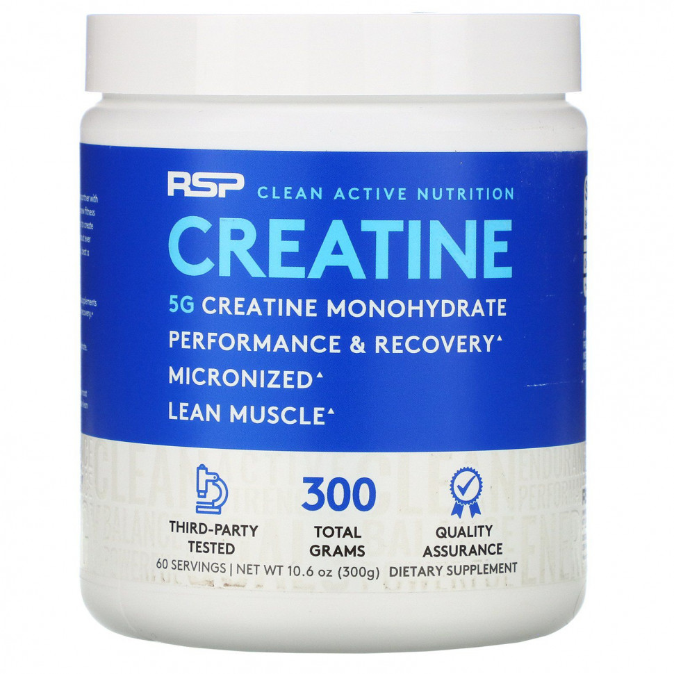 RSP Nutrition, порошок чистого моногидрата креатина, 5 г, 300 г (10,6 унции) РСП Нутринеш RSP-00656