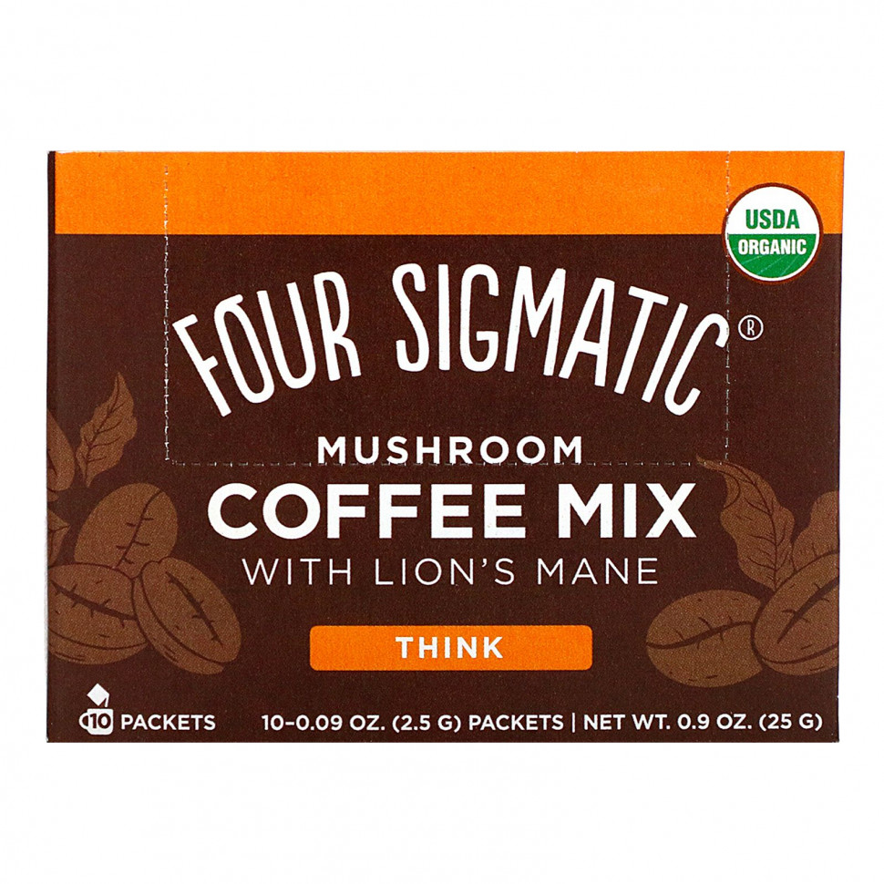 Four Sigmatic, Think, кофейная смесь с ежовиком гребенчатым, 10 пакетиков по 2,5 г (0,09 унции) Фор Сигматик FSM-31077