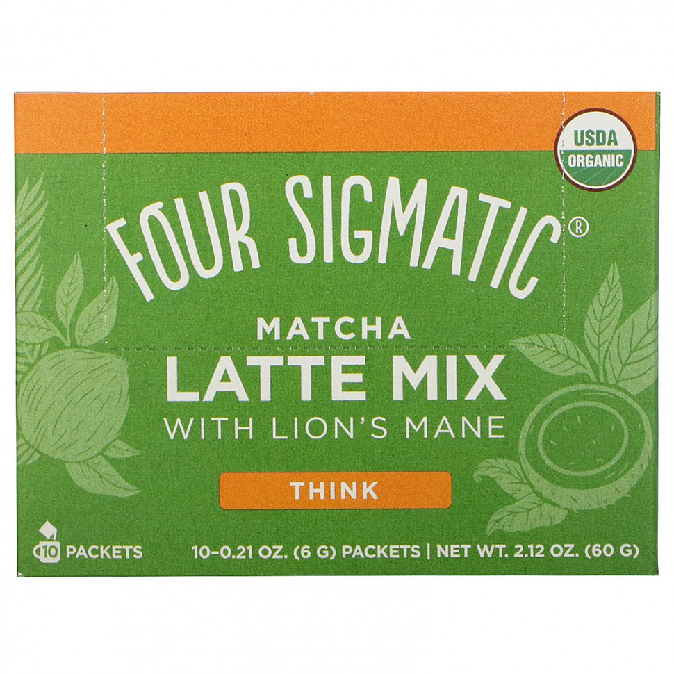 Four Sigmatic, Think, смесь мачта латте с ежовиком гребенчатым, 10 пакетиков по 6 г (0,21 унции) Фор Сигматик FSM-02105