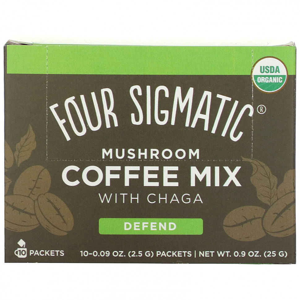 Four Sigmatic, Defend, кофейная смесь с чагой, средней обжарки, 10 пакетиков по 2,5 г (0,09 унции) Фор Сигматик FSM-31072