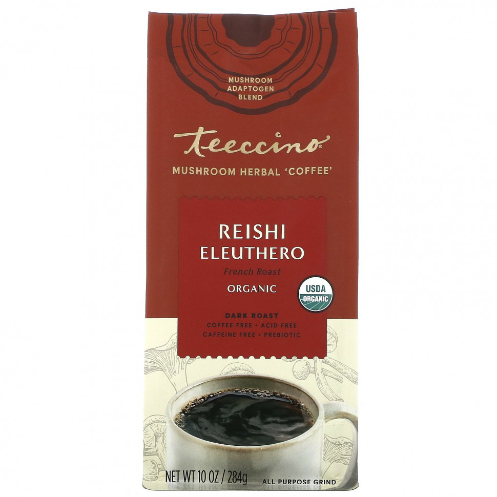 Teeccino, Травяной кофе с грибами, рейши элеутеро, темная обжарка, без кофеина, 284 г (10 унций) Теессино TEE-85010