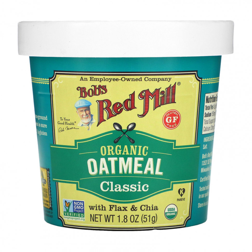 Bob's Red Mill, Органическая овсянка с семенами льна и чиа, 1,8 унц. (51 г) Бобс Рэд Милл BRM-00804