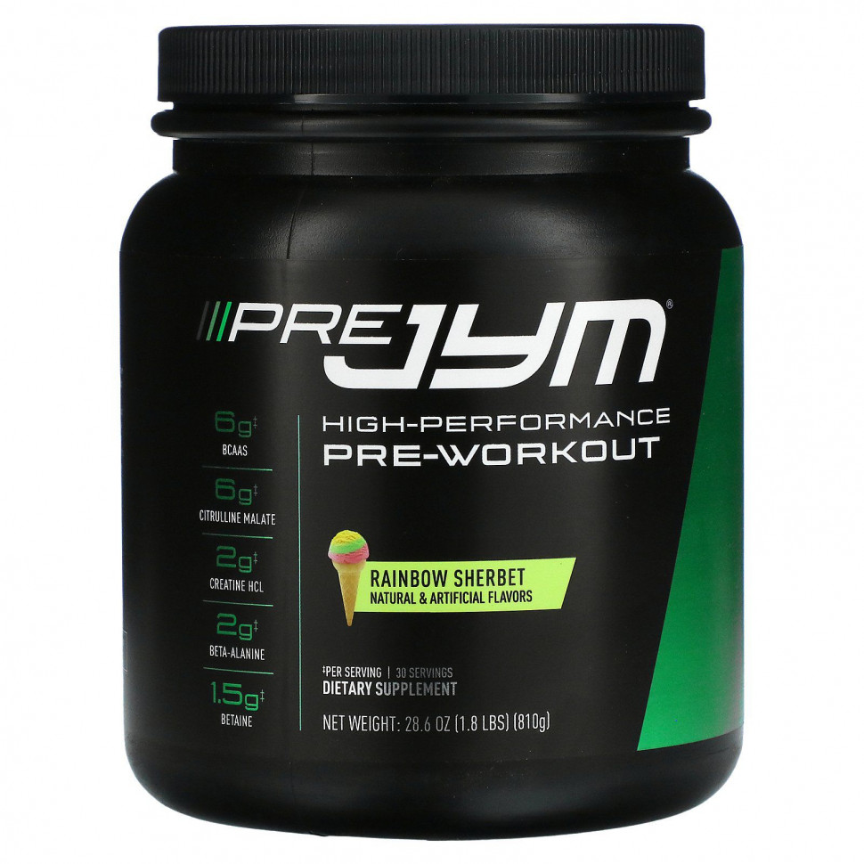 JYM Supplement Science, Pre JYM, высокоэффективный предтренировочный продукт, радужный щербет, 810 г (1,8 фунта) JYM-02241