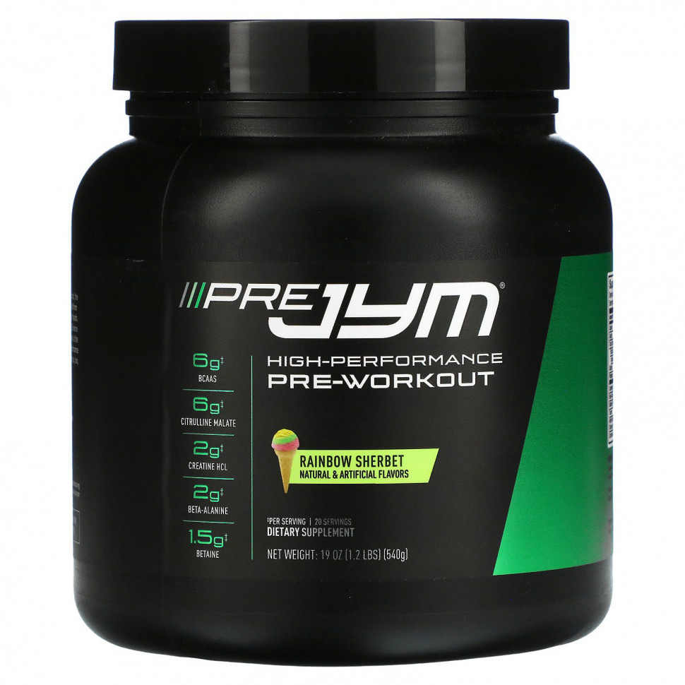 JYM Supplement Science, Pre JYM, высокоэффективный предтренировочный продукт, радужный щербет, 540 г (1,2 фунта) JYM-02234
