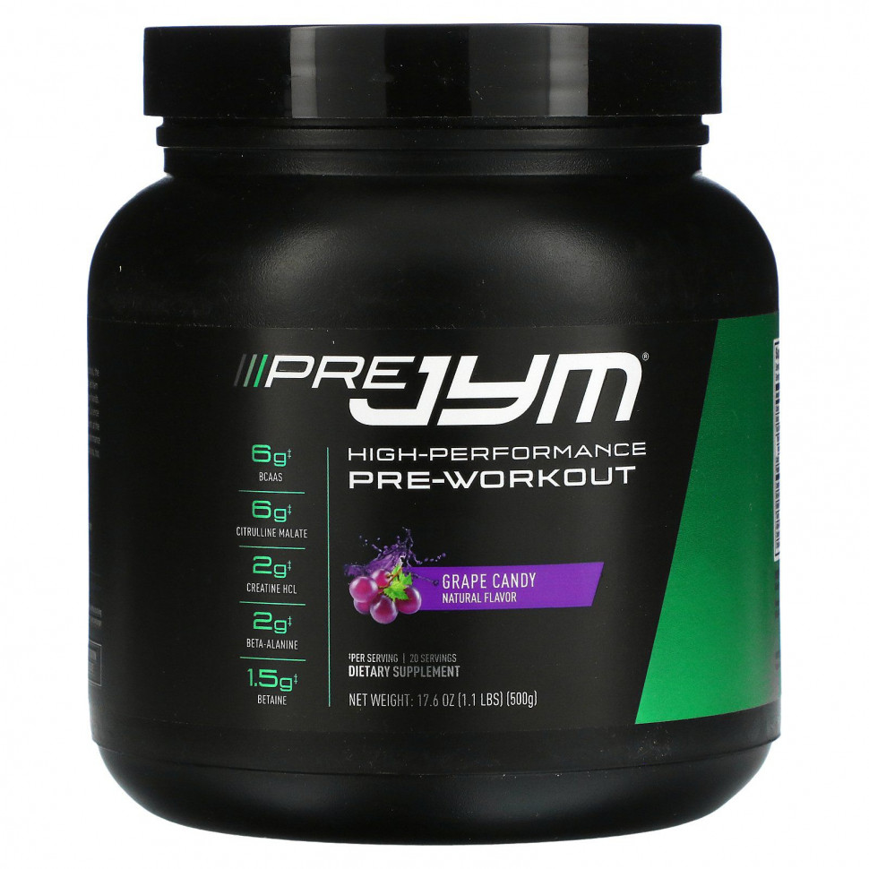 JYM Supplement Science, Pre JYM, High Performance Pre-Workout, виноградные конфеты, 1,1 фунта (500 г) JYM-02230