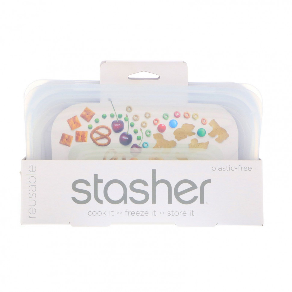 Stasher, Многоразовая силиконовая сумка для еды, для маленьких закусок, прозрачная, 9,9 ж. унц. (293,5 мл) SHR-01275