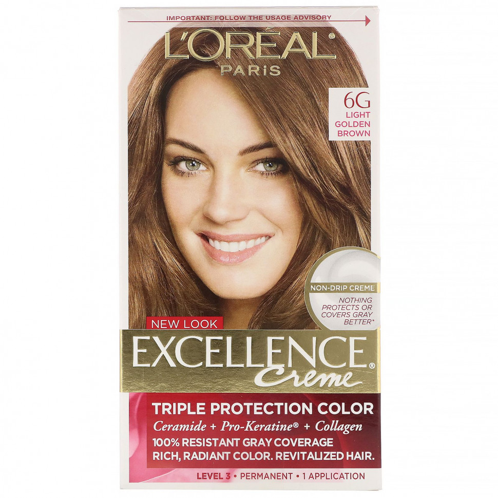 L'Oreal, Краска с тройной защитой Excellence Creme, оттенок 6G светлый золотисто-коричневый, на 1 применение L'Oréal LOE-21061