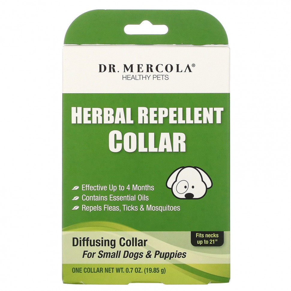Dr. Mercola, Растительный ошейник-репеллент, Для маленьких собак & щенков, Один ошейник, 0.7 унции (19.85 г) ДР. Меркола MCL-01638