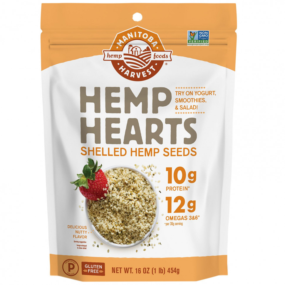 Manitoba Harvest, Hemp Hearts, очищенные семена конопли, 454 г (1 фунт) Манитоба Харвест MAH-20121