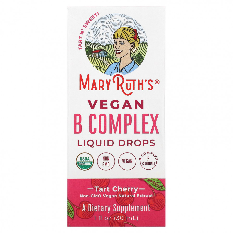 MaryRuth Organics, Vegan B Complex Liquid Drops, вишня, 30 мл (1 жидк. Унция) MRO-00813