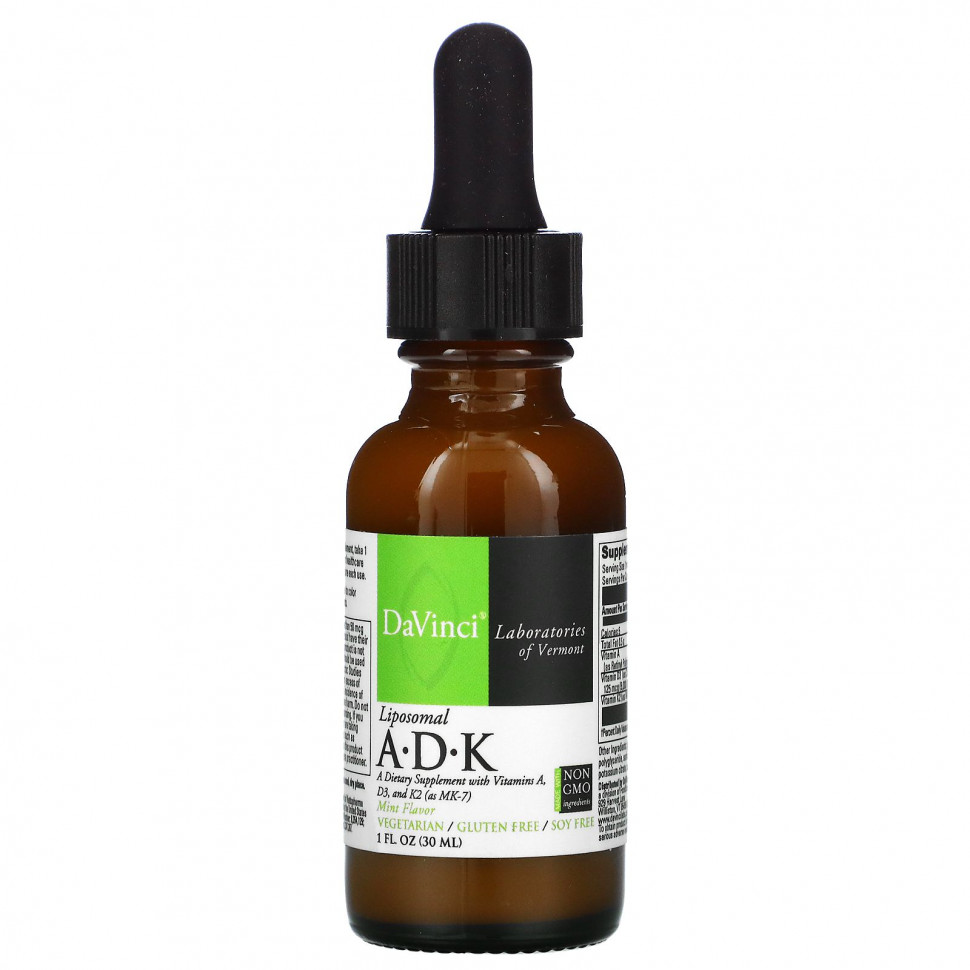 DaVinci Laboratories of Vermont, Liposomal ADK, мята, 30 мл (1 жидк. Унция) ДаВинчи Лэбораторис оф Вермонт DVI-01495