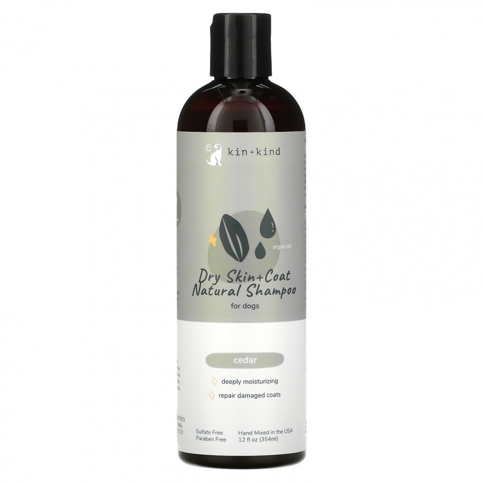 Kin+Kind, Dry Skin + Coat Natural,натуральный шампунь для собак, кедр, 354 мл (12 жидк. унций) KND-00655