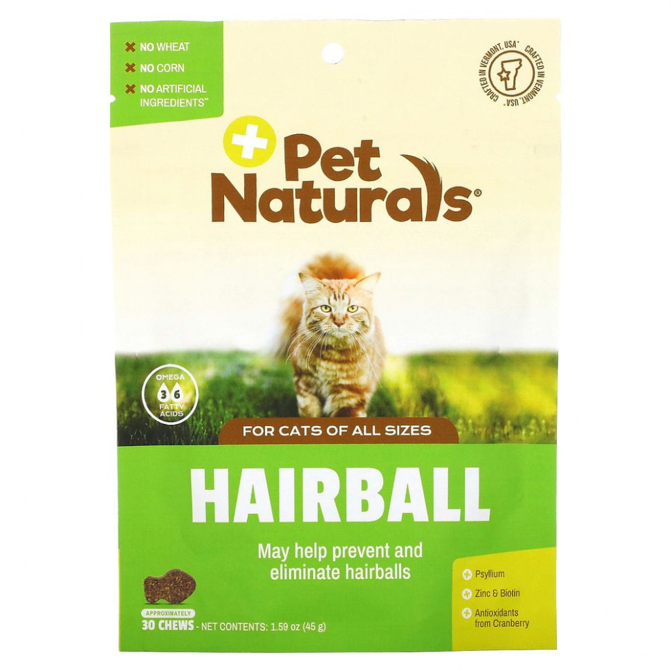 Pet Naturals of Vermont, добавка для выведения комков шерсти, для кошек, около 30 жевательных таблеток, 45 г (1,59 унции) Пэт Нэчуралс оф Вермонт PEN-00366