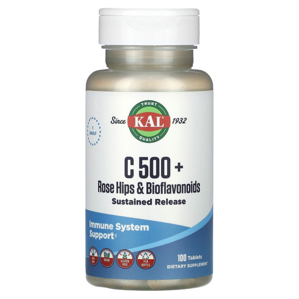 KAL, C 500 + шиповник и биофлавоноиды, 100 таблеток КАЛ CAL-56156