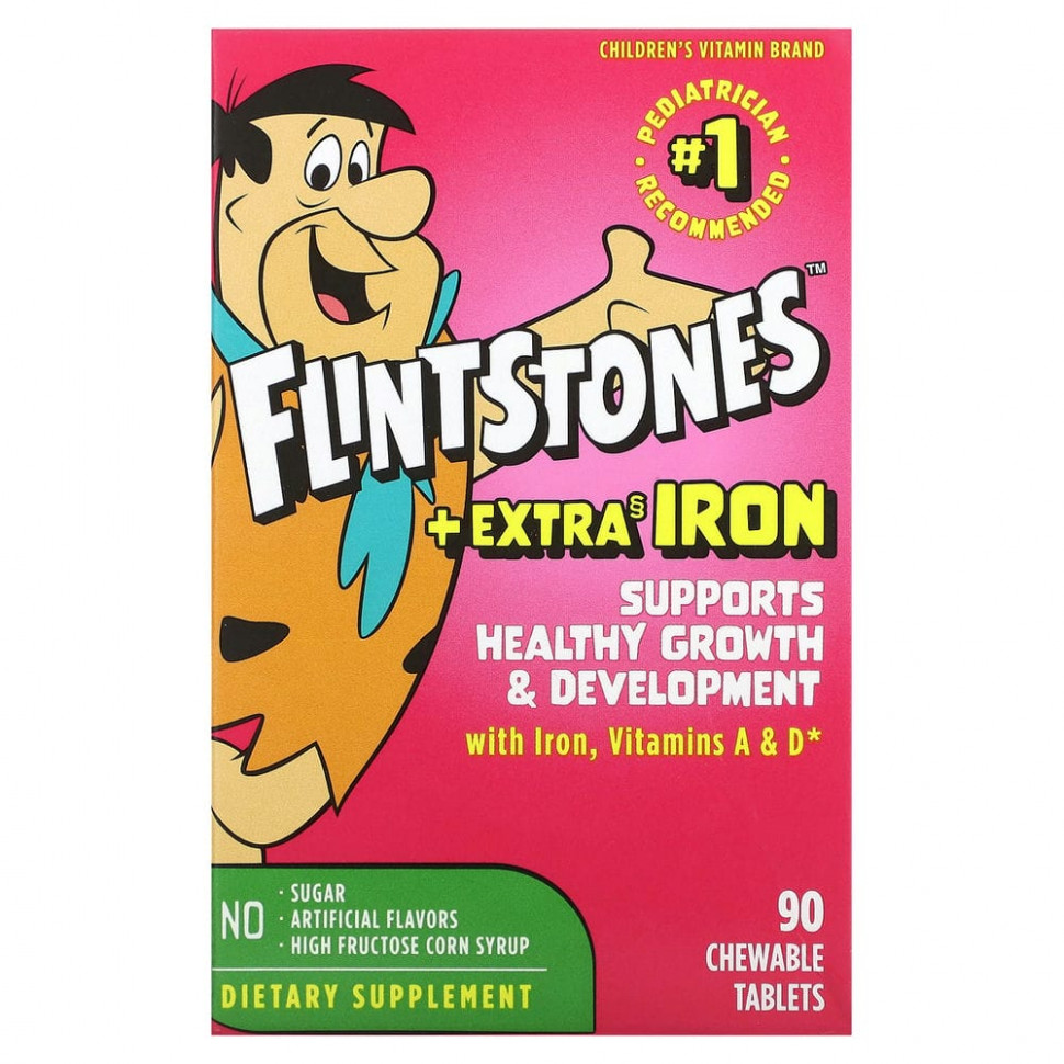 Flintstones, Мультивитамины для детей, с дополнительным содержанием железа, 90 жевательных таблеток Флинтстоунс FLI-59920