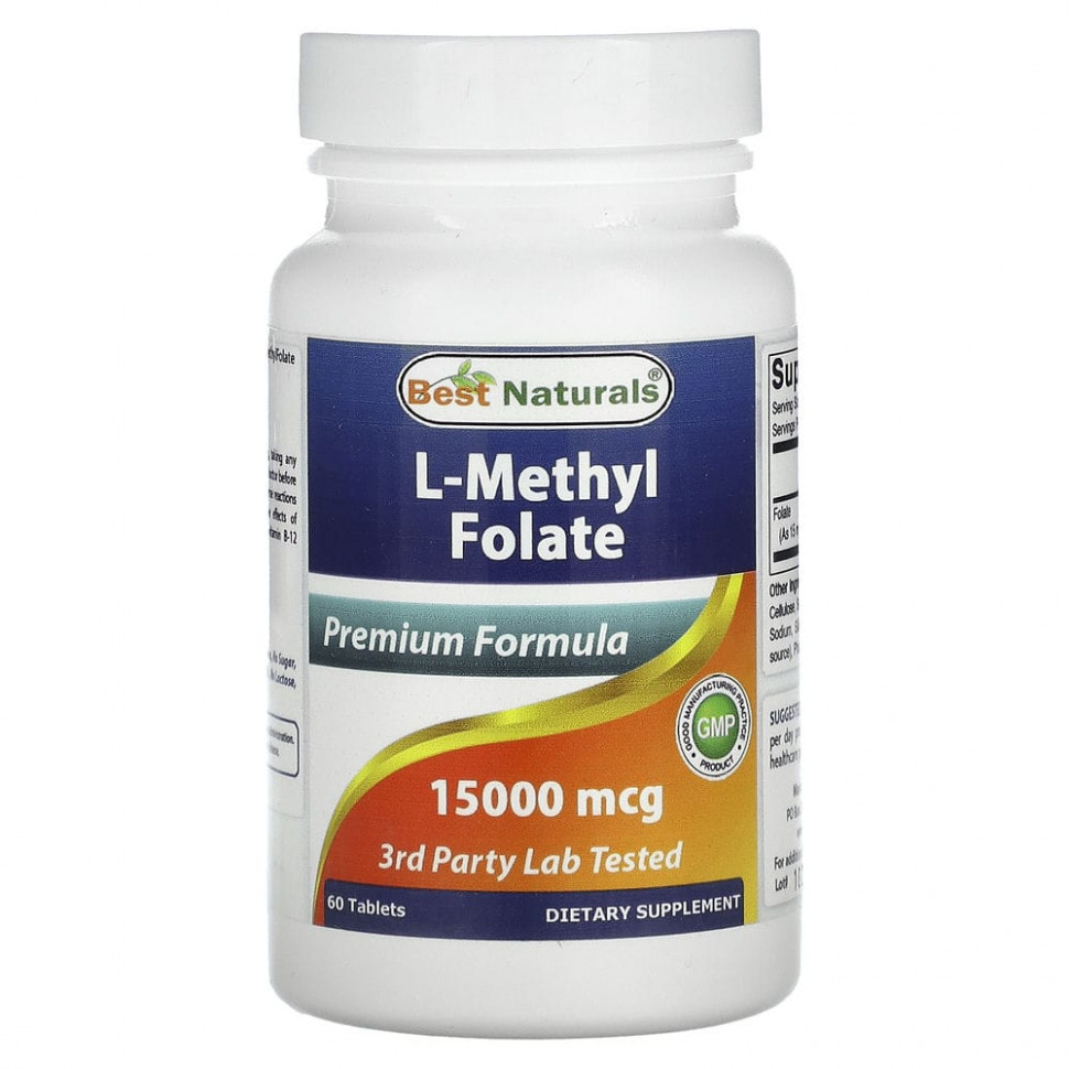 Best Naturals, L-метилфолат, 15000 мкг, 60 таблеток Бест Натуралс BNR-01862