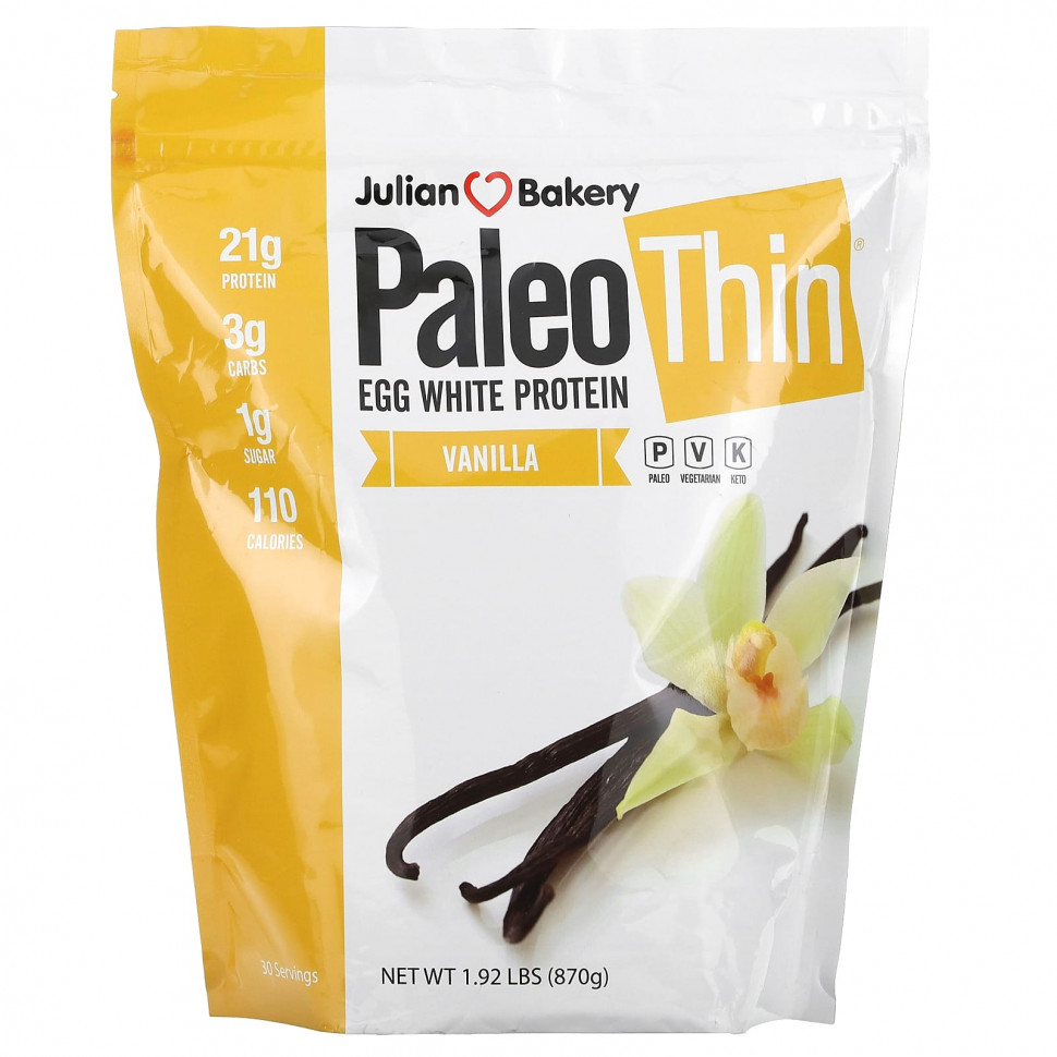 Julian Bakery, Paleo Thin, протеин из яичного белка, ваниль, 870 г (1,92 фунта) JUB-00245