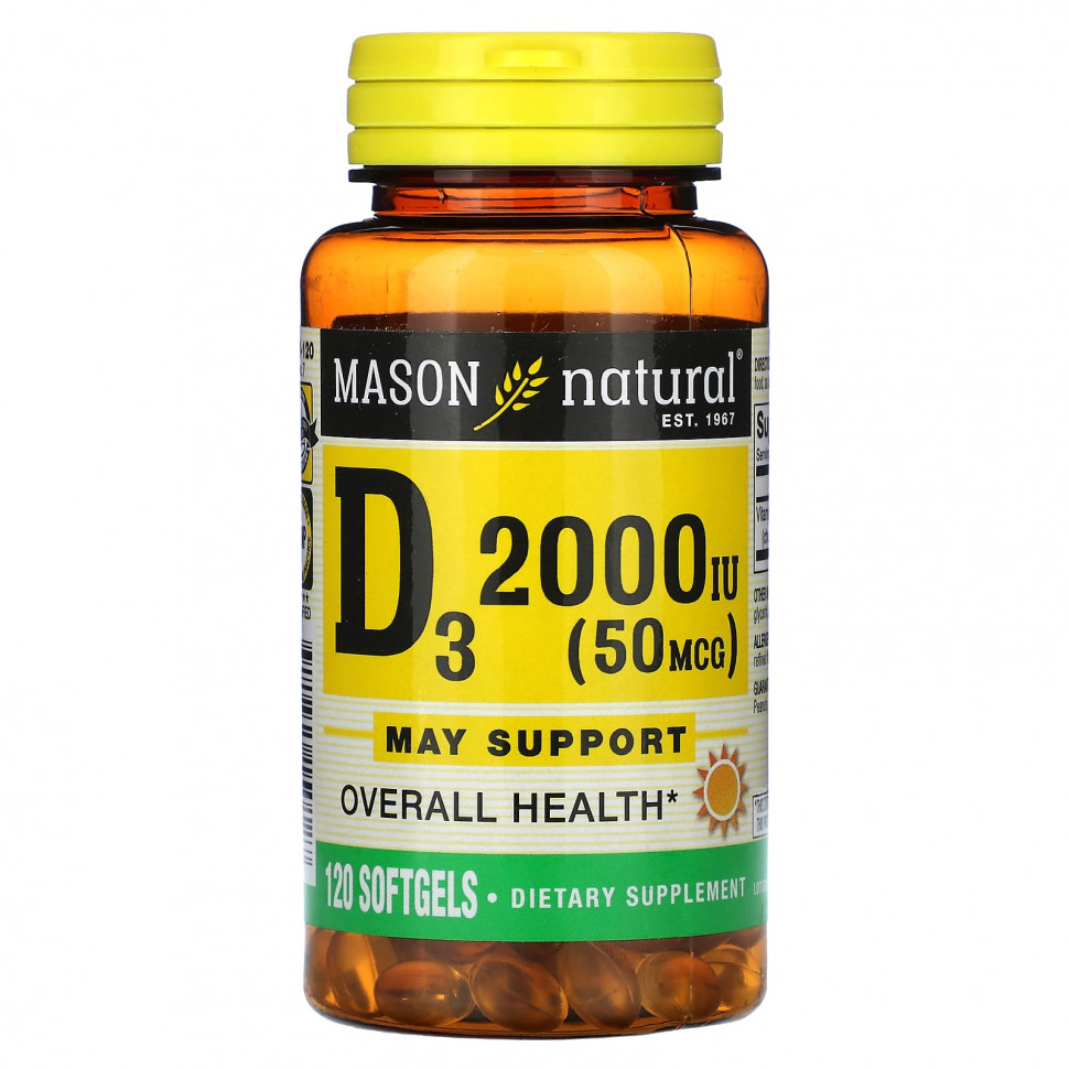 Mason Natural, D3, 50 mcg (2,000 IU), 120 Softgels MAV-15012