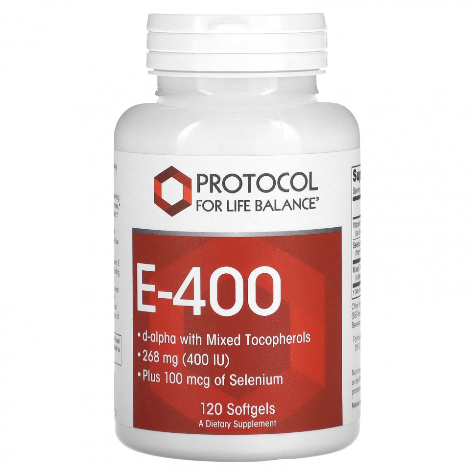 Protocol for Life Balance, E-400, 268 мг (400 МЕ), 120 мягких таблеток PRT-10906