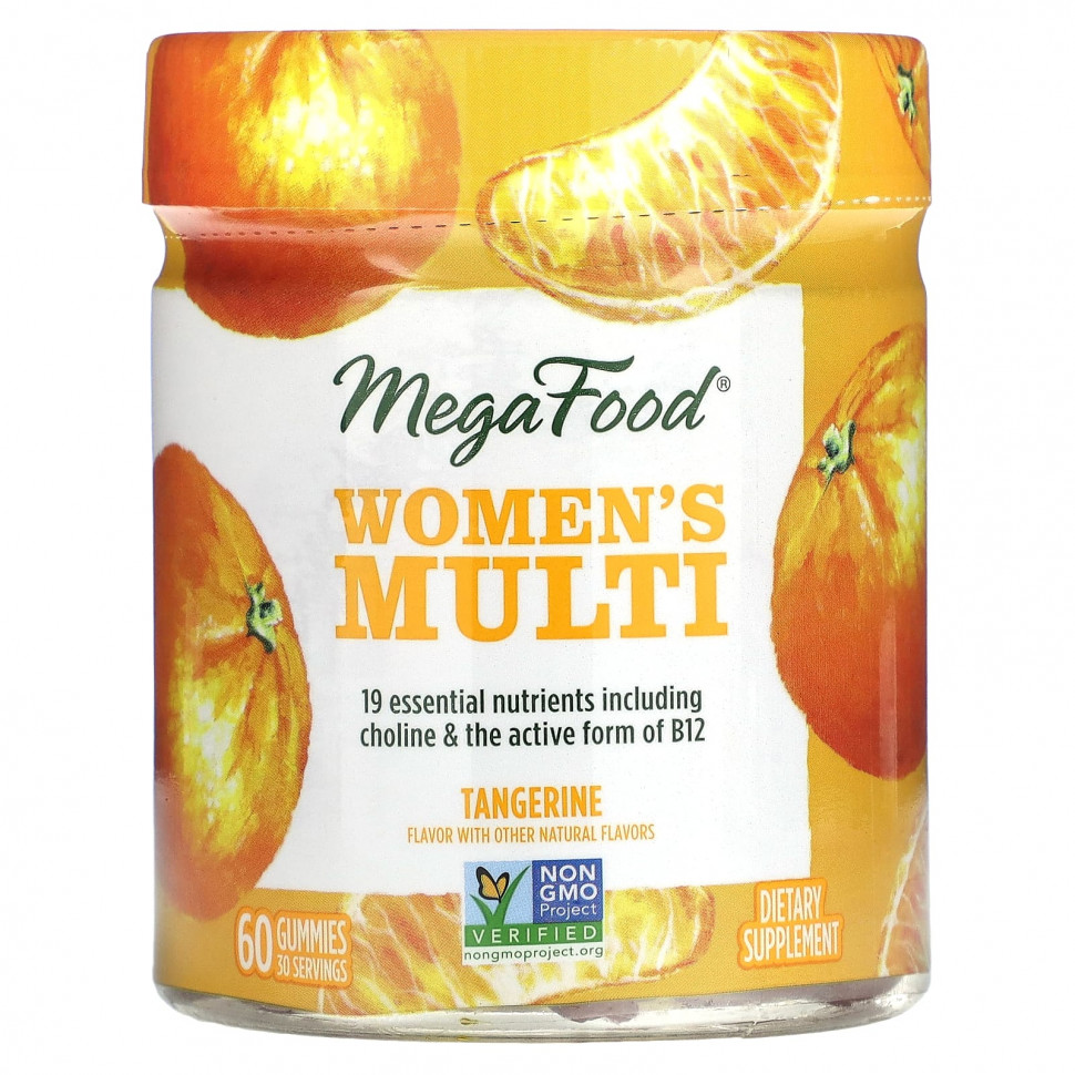 MegaFood, Мультивитамины для женщин, мандарин, 60 жевательных мармеладок MGF-10434