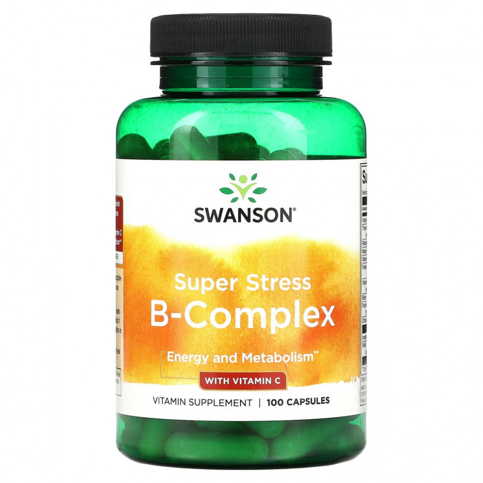 Swanson, Super Stress, B-комплекс, с витамином C, 100 капсул SWV-01920
