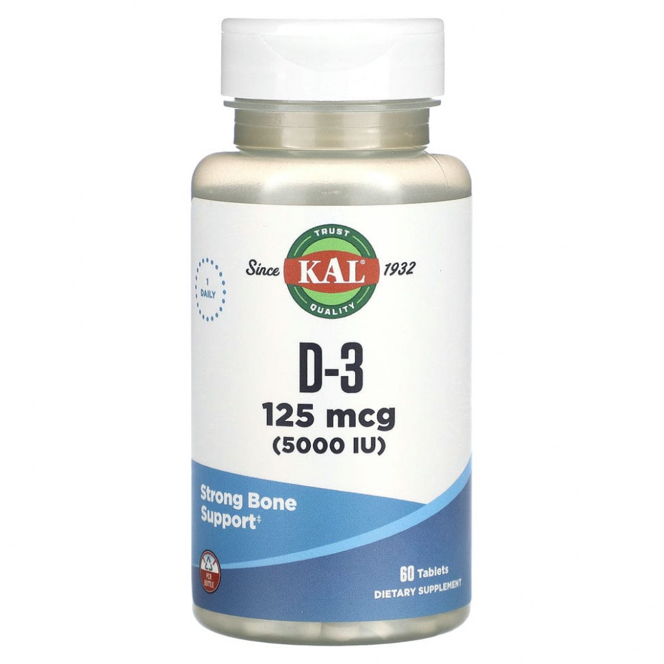 KAL, D-3, 125 мкг (5000 МЕ), 60 таблеток CAL-16283