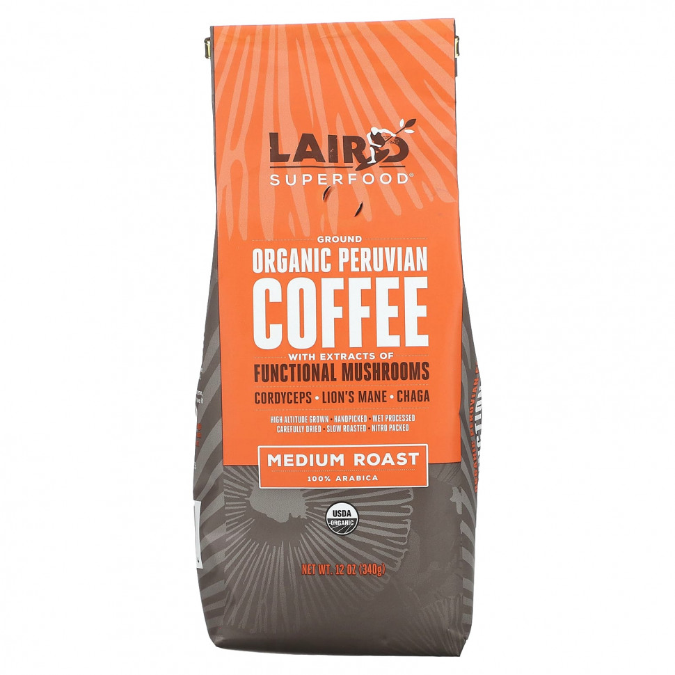 Laird Superfood, Органический перуанский кофе, молотый, средней обжарки, 340 г (12 унций) LSF-13071