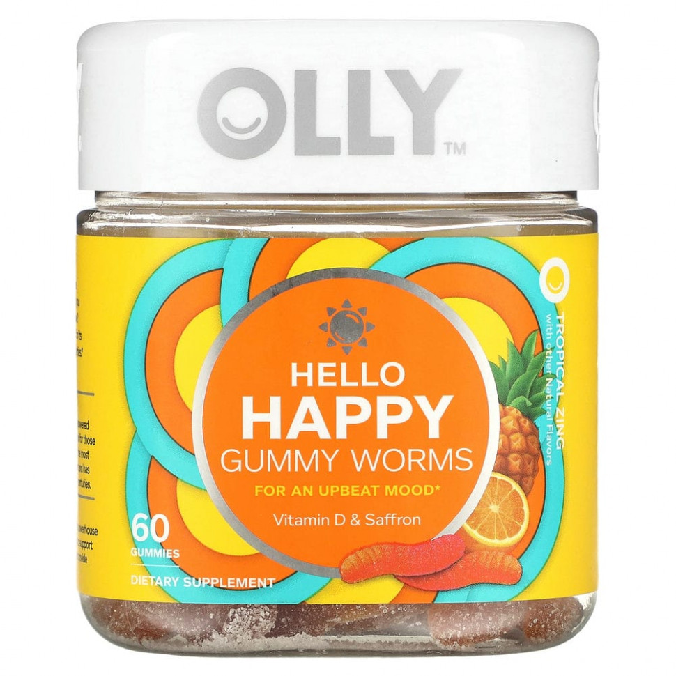 OLLY, Hello Happy, жевательные мармеладки, тропический зинг, 60 жевательных таблеток OLE-20040