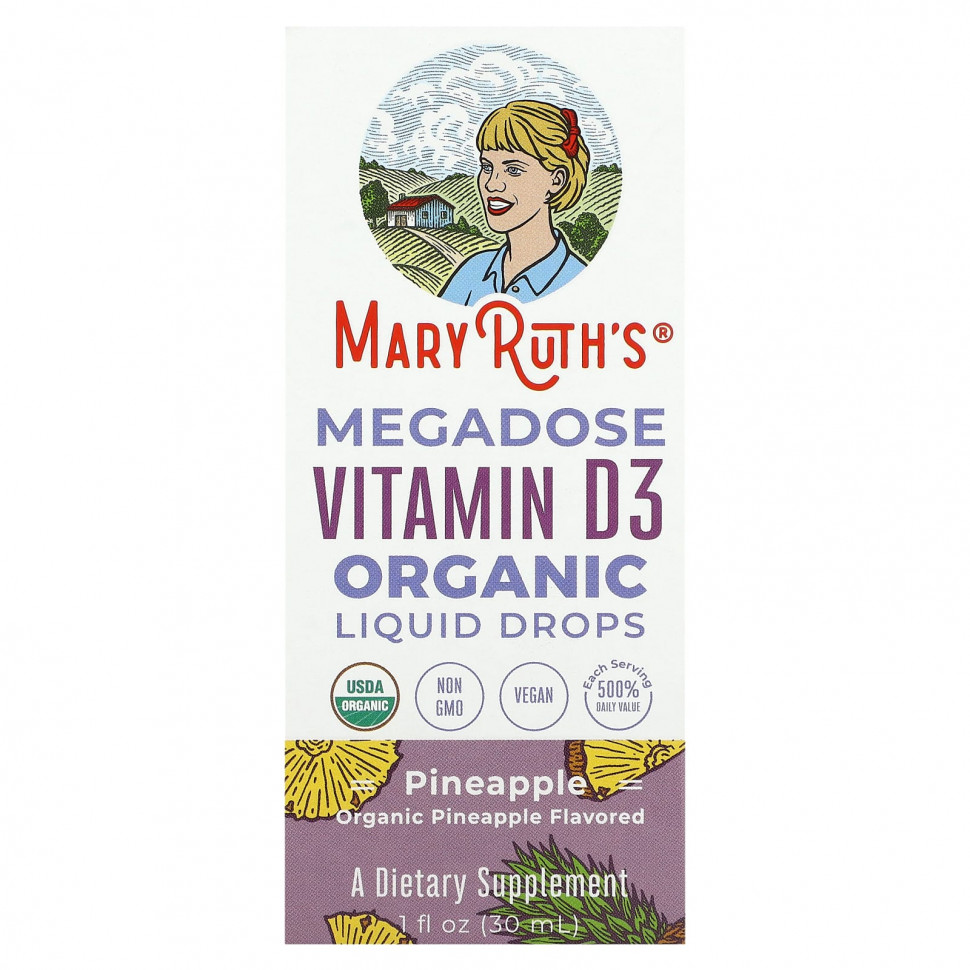 MaryRuth Organics, Органические жидкие капли с витамином D3 Megadose, с ананасом, 30 мл (1 жидк. Унция) MRO-70063