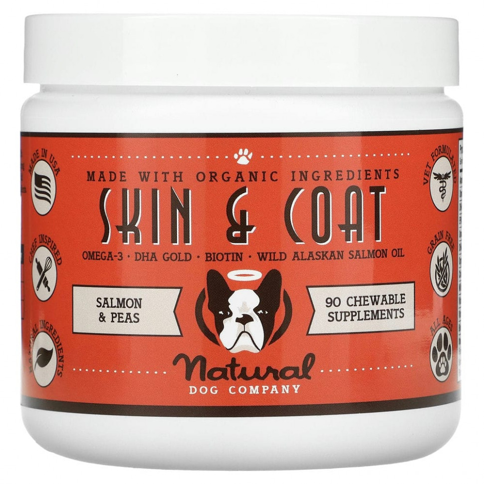 Natural Dog Company, Для кожи и шерсти, для собак, для всех возрастов, лосось и горох, 90 жевательных таблеток, 284 г (10 унций) NLD-00061