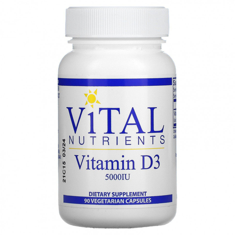 Vital Nutrients, Витамин D3, 5000 МЕ, 90 вегетарианских капсул VNU-53911