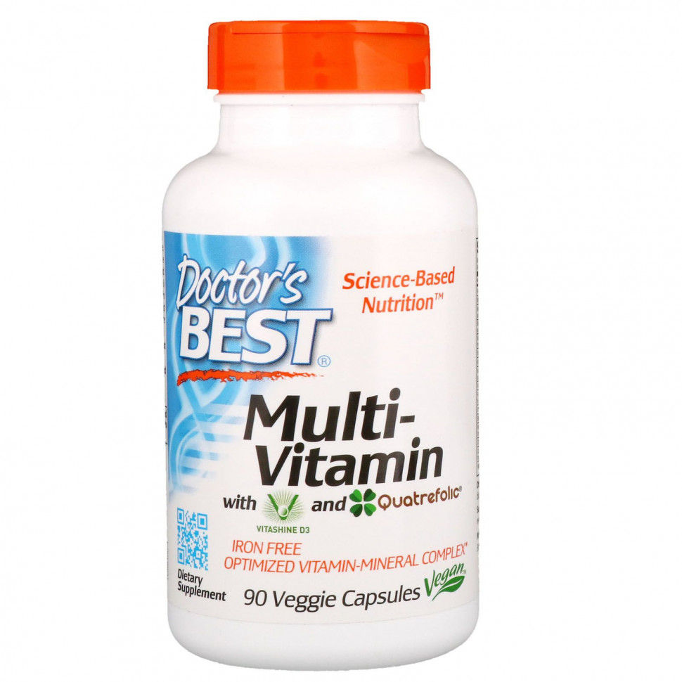 Doctor's Best, мультивитаминный комплекс с Vitashine D3 и Quatrefolic, 90 растительных капсул Докторс Бэст DRB-00300