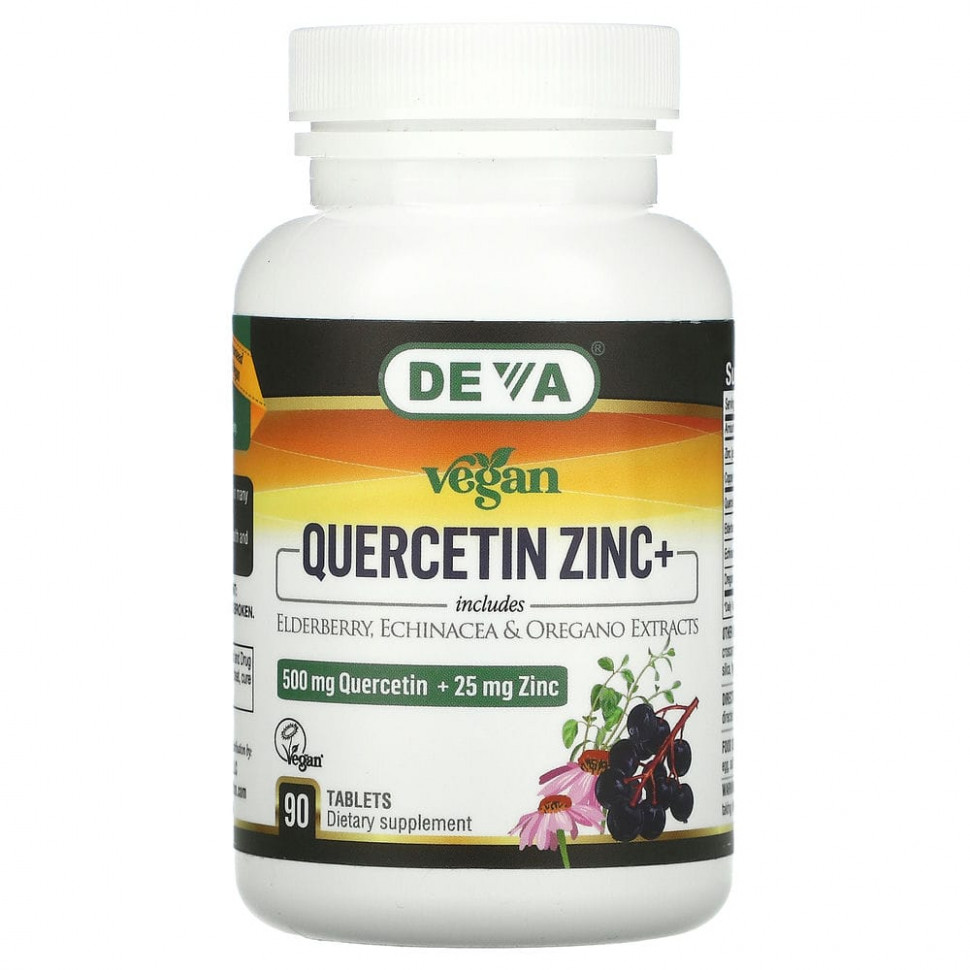 Deva, Vegan Quercetin Zinc+, 500 mg + 25 mg, 90 Tablets Дева DEV-00066