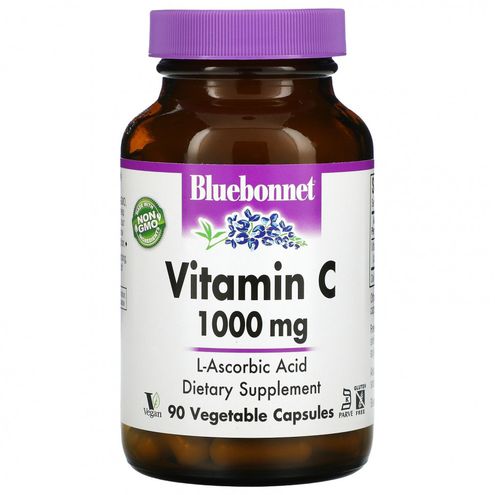 Bluebonnet Nutrition, Витамин C, 1000 мг, 90 растительных капсул Блубоннэт Нутришен BLB-00516