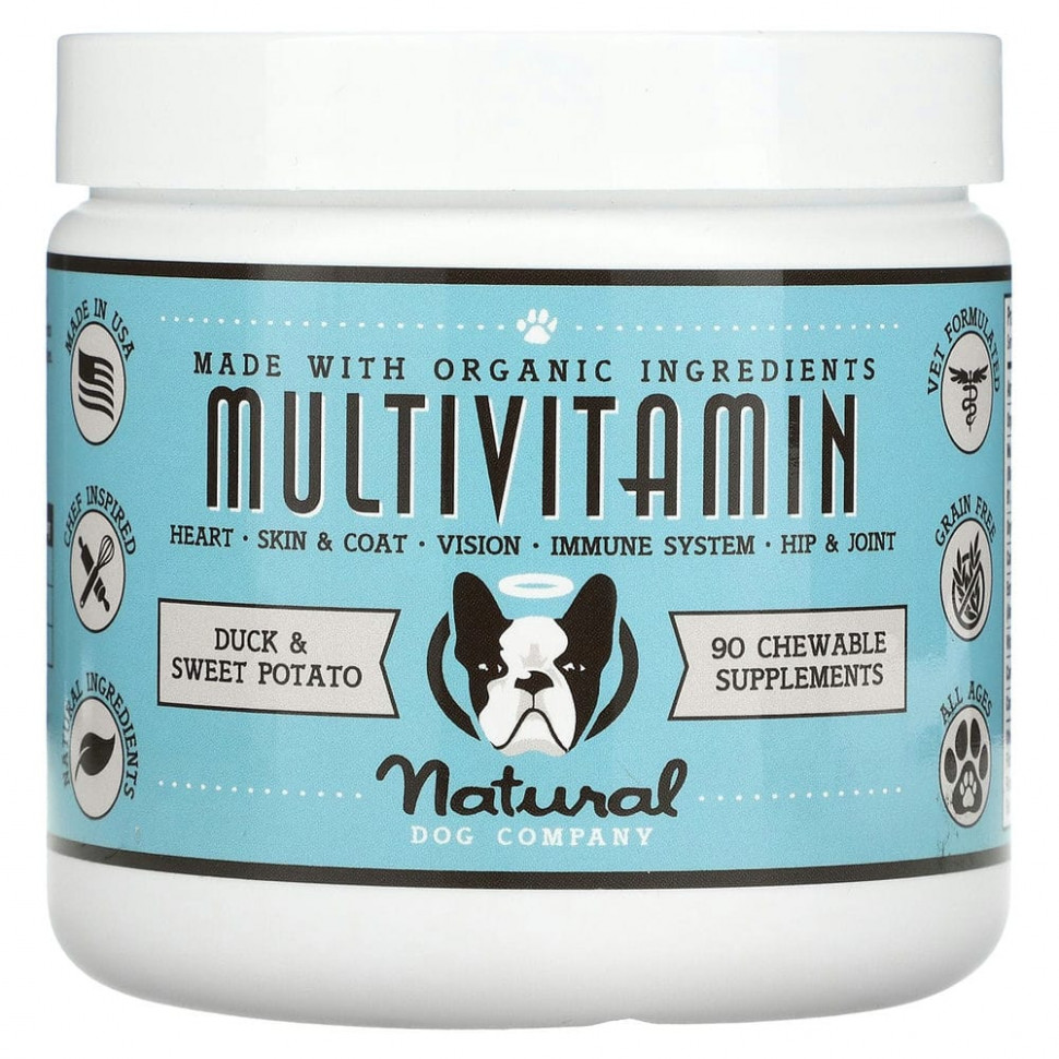 Natural Dog Company, Мультивитамины, для всех возрастов, утка и батат, 90 жевательных таблеток, 284 г (10 унций) NLD-00058