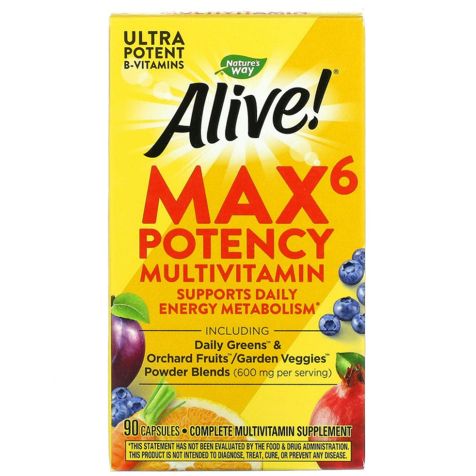 Nature's Way, Alive! Max6 Potency, мультивитамины, 90 капсул Натурес Вэй NWY-15090
