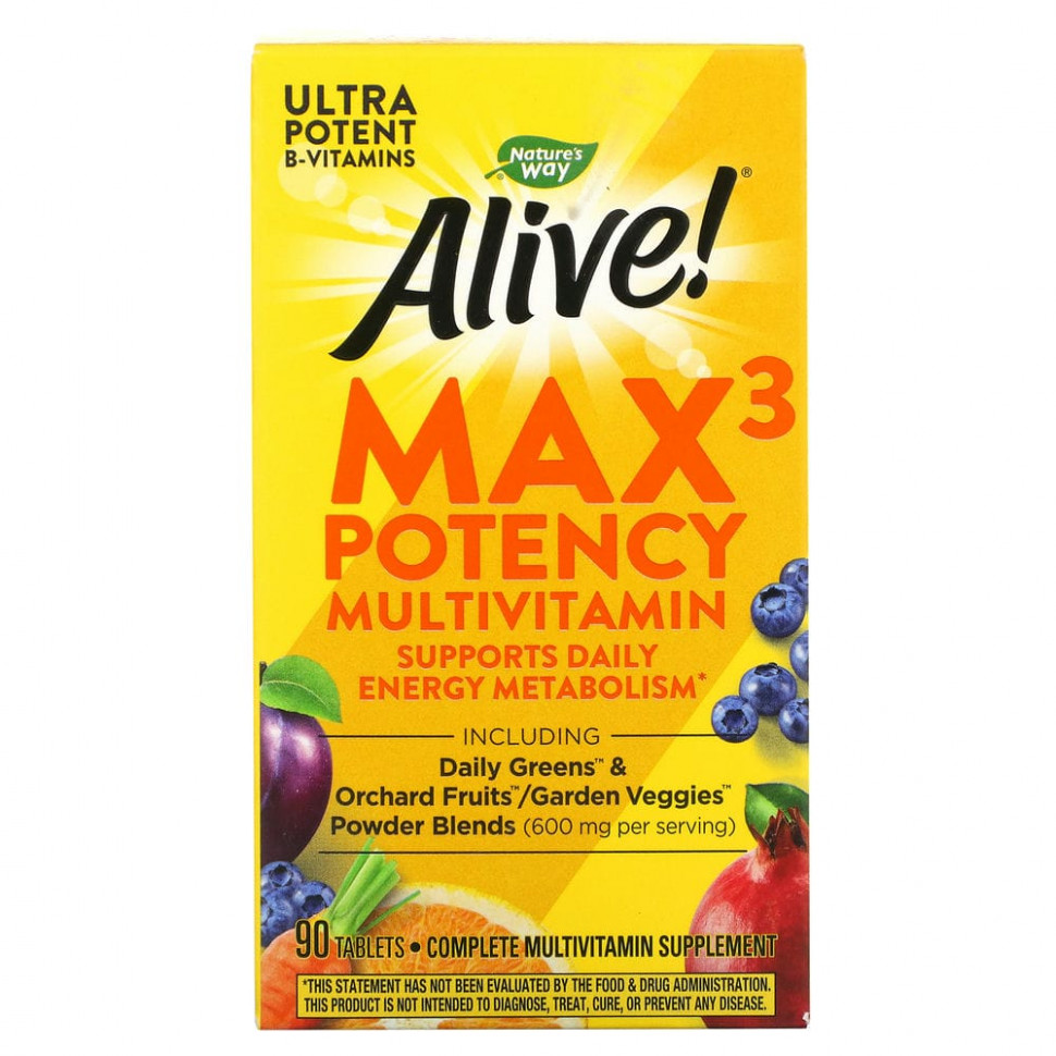 Nature's Way, Alive! Max3 Potency, мультивитамины, 90 таблеток Натурес Вэй NWY-14927