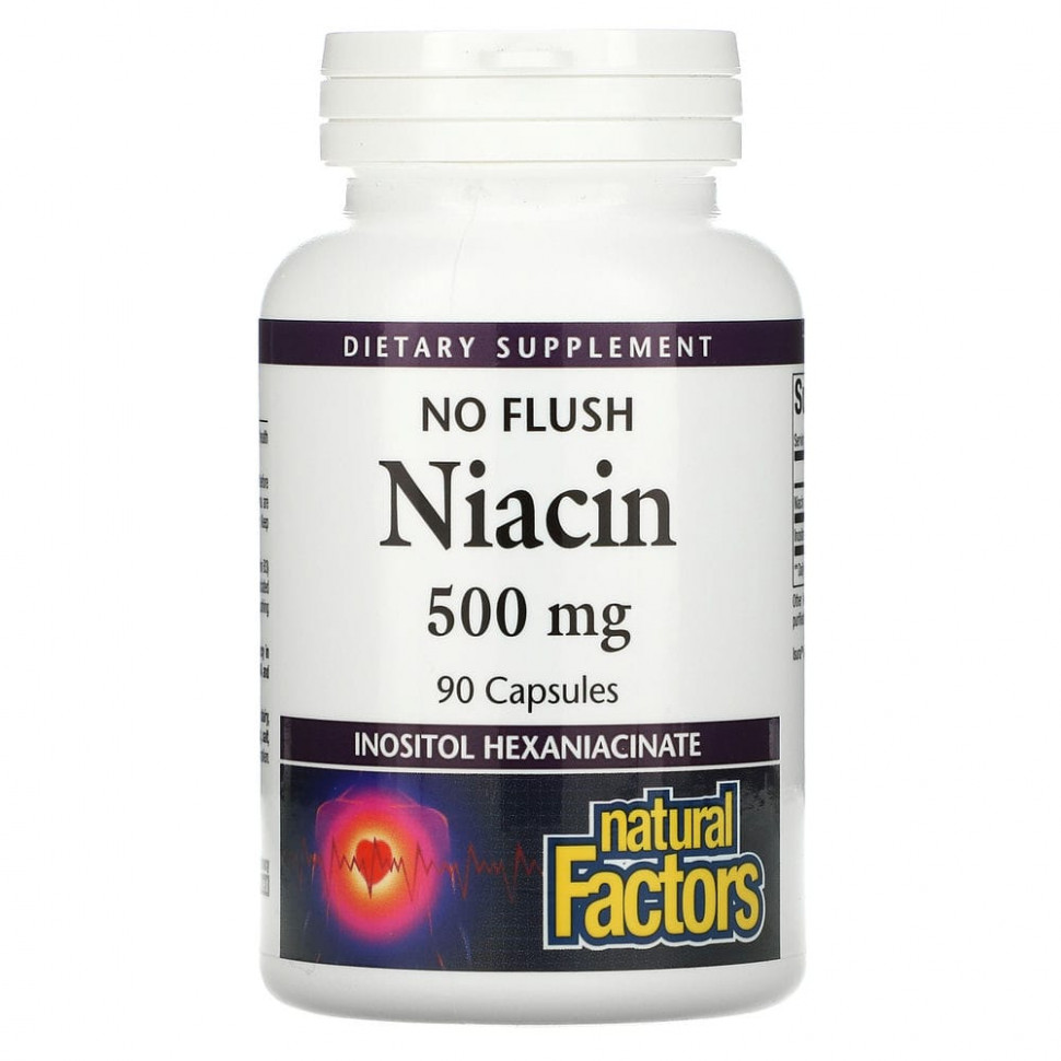 Natural Factors, ниацин без приливов, 500 мг, 90 капсул NFS-01223