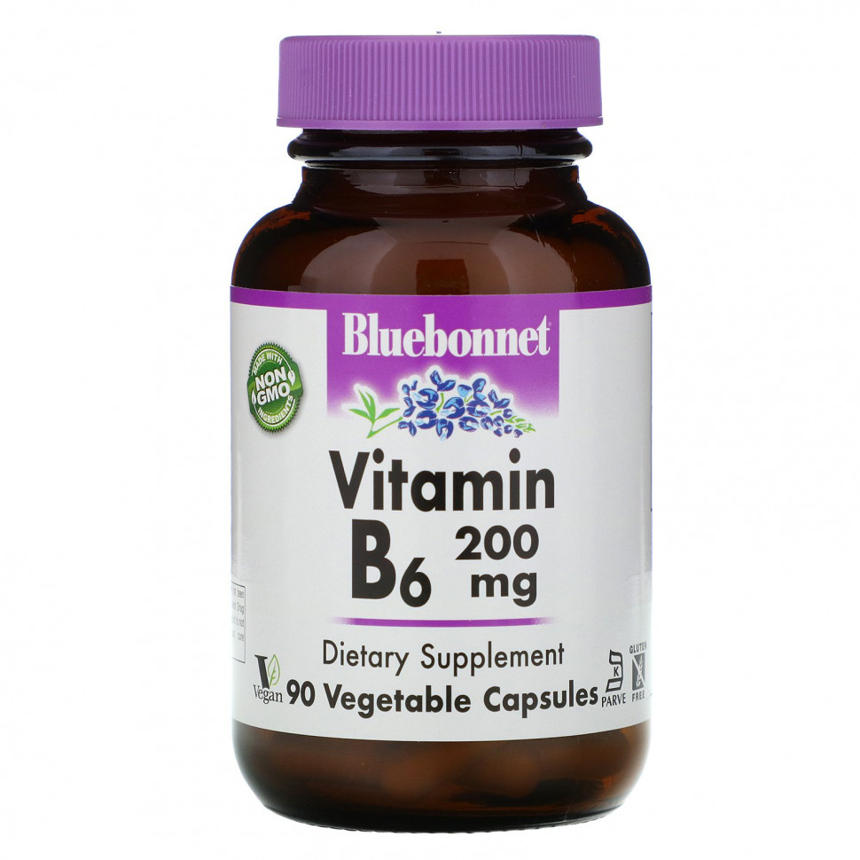 Bluebonnet Nutrition, витамин В6, 200 мг, 90 растительных капсул Блубоннэт Нутришен BLB-00432