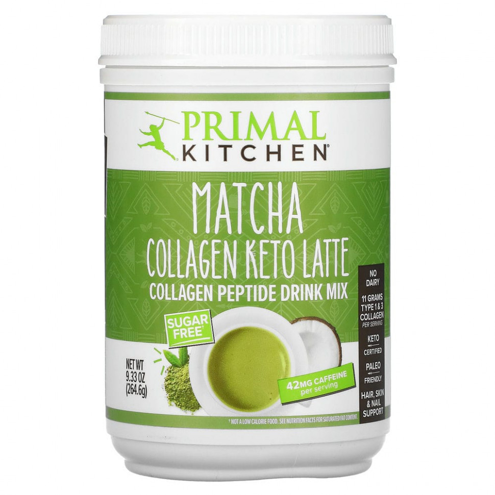 Primal Kitchen, Collagen Keto Latte, кетогенный кофе латте с коллагеном, матча, 264,6 г (9,33 унции) Примал Китчэн PMK-63930