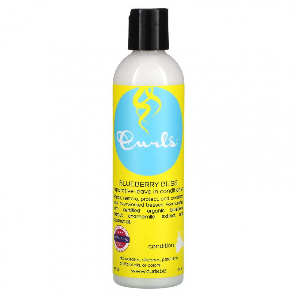 Curls, Несмываемый кондиционер для восстановления, Blueberry Bliss, 236 мл (8 жидк. Унций) CUS-00020