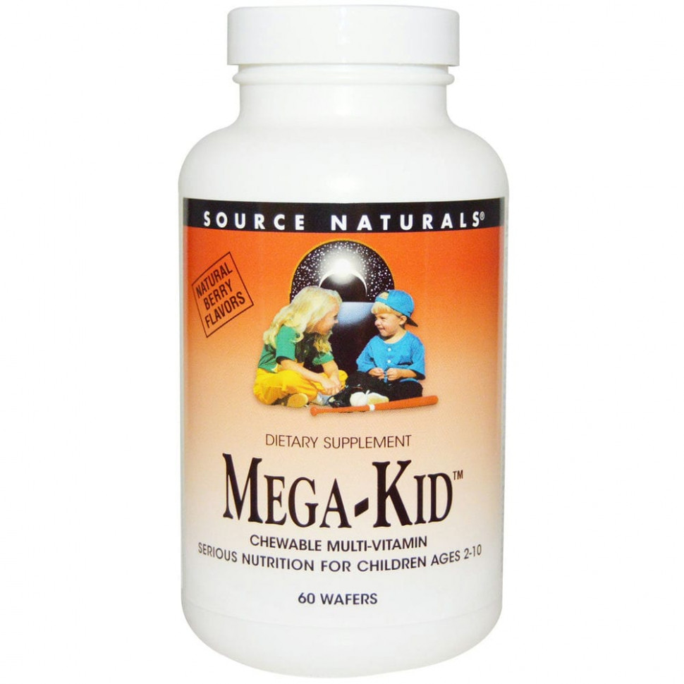 Source Naturals, Mega-Kid, жевательные мультивитамины с натуральным ягодным вкусом, 60 пастилок SNS-01794