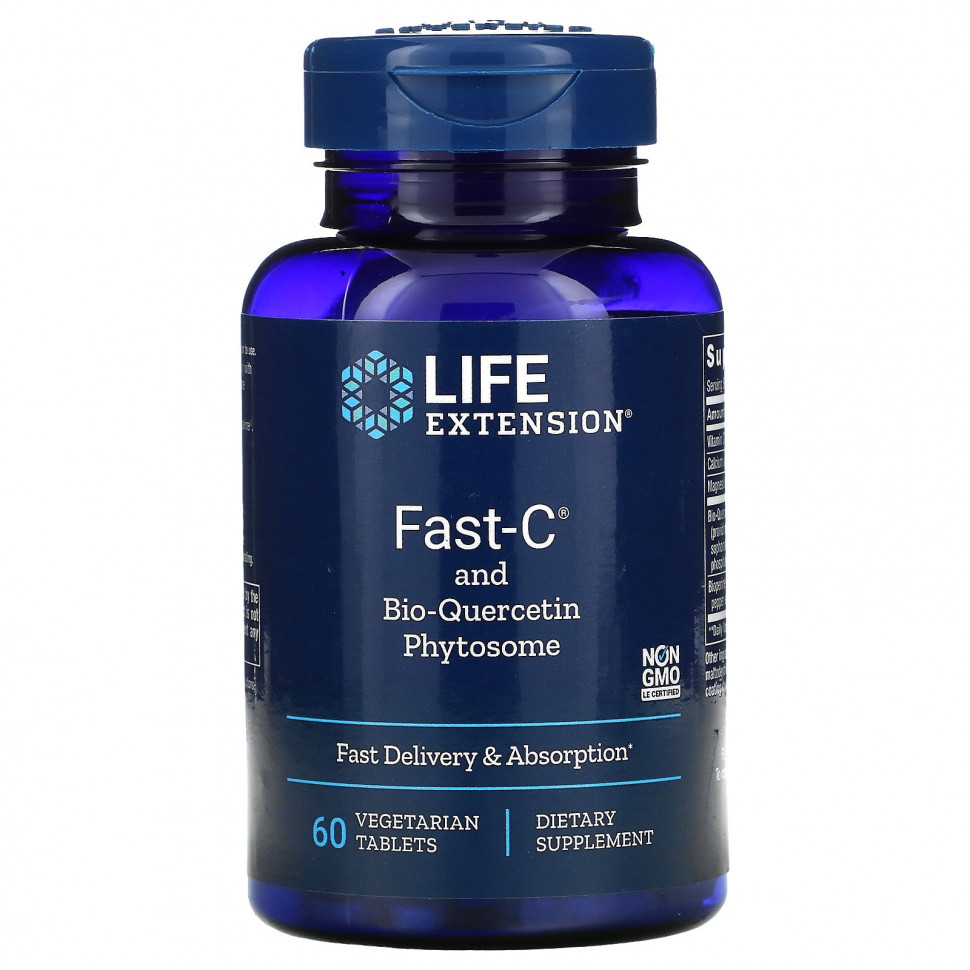 Life Extension, Fast-C с фитосомами биокверцетина, 60 вегетарианских таблеток Лайф Экстэншн LEX-22296