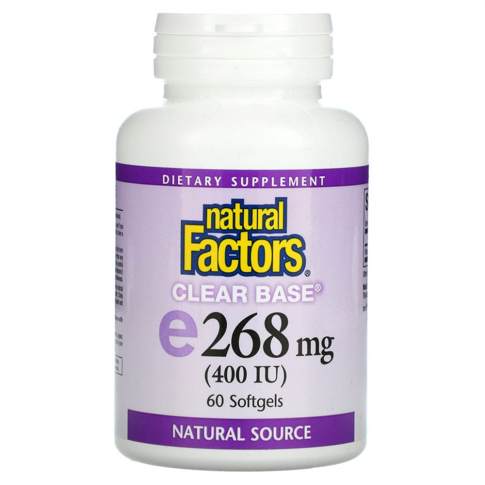 Natural Factors, Clear Base Vitamin E, 268 мг (400 МЕ), 60 мягких таблеток NFS-01443