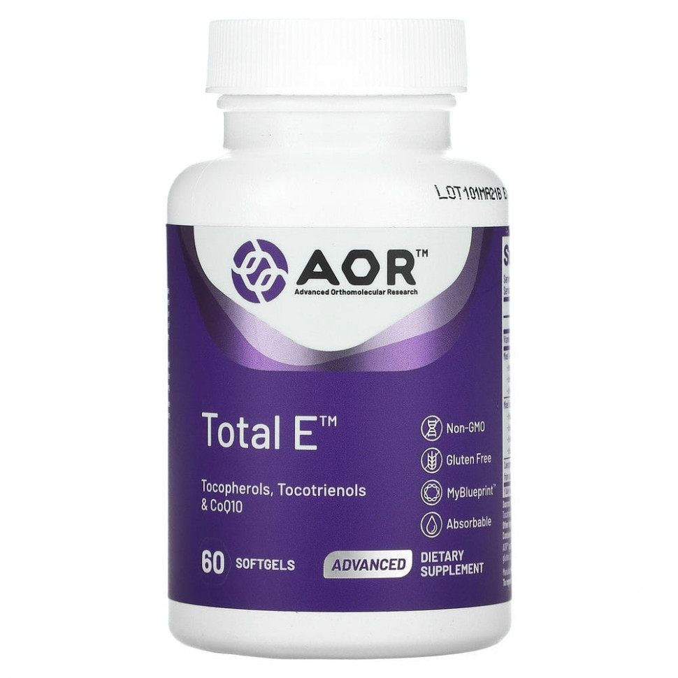 Advanced Orthomolecular Research AOR, Total E, комплекс витаминов группы Е, 60 мягких таблеток Эдвансд Ортомолекуляр Ресёрч AOR-08309