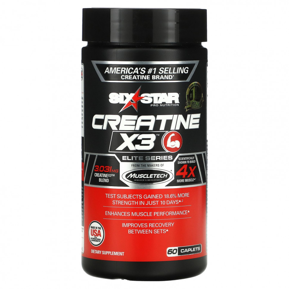 Six Star, Creatine X3, Elite (серия), 60 капсуловидных таблеток Сикс Стар MSC-60263