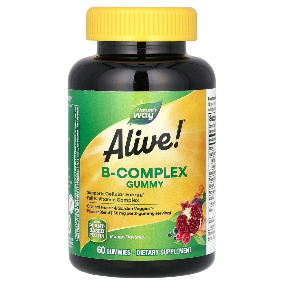 Nature's Way, Alive! комплекс витаминов группы B, со вкусом манго, 60 жевательных конфет Натурес Вэй NWY-10483