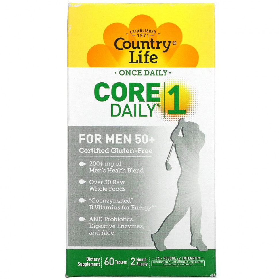 Country Life, Core Daily-1, мультивитамины для мужчин старше 50 лет, 60 таблеток Кантри Лайф CLF-08194